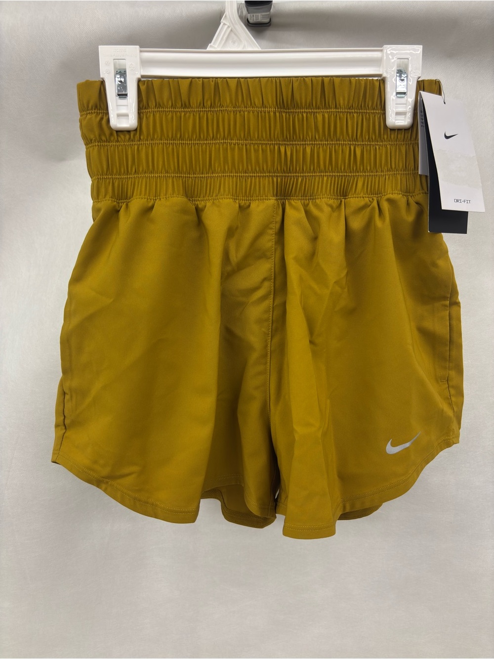Nike Women’s Athletic Smocked-Waist Shorts - Mustard Yellow
